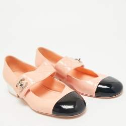 Chanel Pink/Black Leather CC Cap Toe Mary Jane Pumps Size 39.5