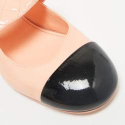 Chanel Pink/Black Leather CC Cap Toe Mary Jane Pumps Size 39.5