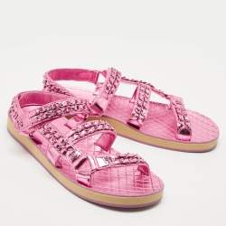 Chanel Pink Leather Dad Flat Sandals Size 40