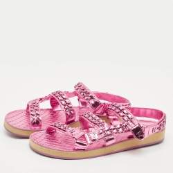 Chanel Pink Leather Dad Flat Sandals Size 40