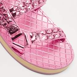Chanel Pink Leather Dad Flat Sandals Size 40