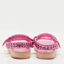 Chanel Pink Leather Dad Flat Sandals Size 40