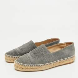 Chanel Grey Suede CC Cap Toe Espadrille Flats Size 37