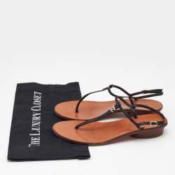 Chanel Black Leather T-Strap Flat Thong Sandals Size 37