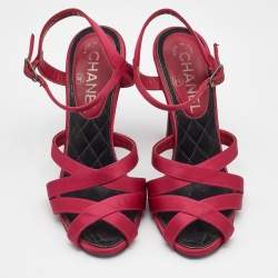 Chanel Pink Satin CC Ankle Strap Sandals Size 35