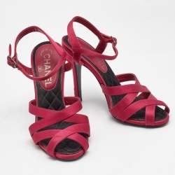 Chanel Pink Satin CC Ankle Strap Sandals Size 35