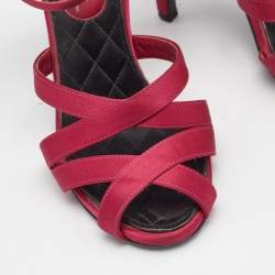 Chanel Pink Satin CC Ankle Strap Sandals Size 35