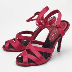 Chanel Pink Satin CC Ankle Strap Sandals Size 35