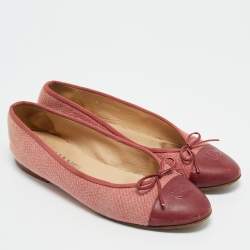 Chanel Pink/Burgundy Tweed and Leather CC Cap Toe Bow Ballet Flats Size 39