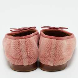 Chanel Pink/Burgundy Tweed and Leather CC Cap Toe Bow Ballet Flats Size 39