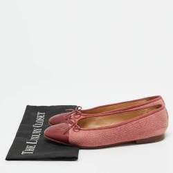 Chanel Pink/Burgundy Tweed and Leather CC Cap Toe Bow Ballet Flats Size 39