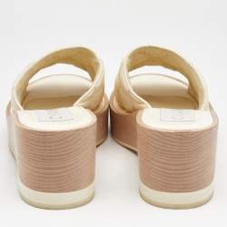 Chanel Cream Quilted Leather CC Platform Sandals Size 37