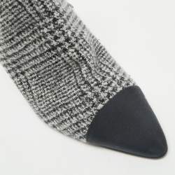 Chanel Black/White Plaid Check Tweed Pointed Cap Toe Ankle Boots Size 37.5