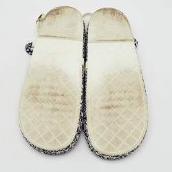 Chanel White/Black Rope and Leather CC Ankle Strap Sandals Size 41