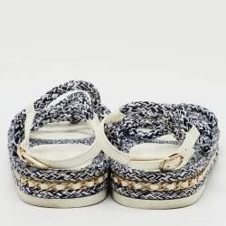 Chanel White/Black Rope and Leather CC Ankle Strap Sandals Size 41