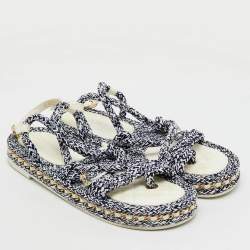 Chanel White/Black Rope and Leather CC Ankle Strap Sandals Size 41