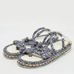 Chanel White/Black Rope and Leather CC Ankle Strap Sandals Size 41