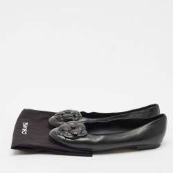  Chanel Black Leather CC Camellia Ballet Flats Size 41