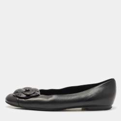  Chanel Black Leather CC Camellia Ballet Flats Size 41