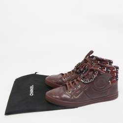 Chanel Burgundy Leather and Twee CC High Top Sneakers Size 41