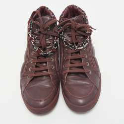 Chanel Burgundy Leather and Twee CC High Top Sneakers Size 41