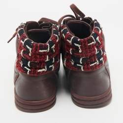Chanel Burgundy Leather and Twee CC High Top Sneakers Size 41