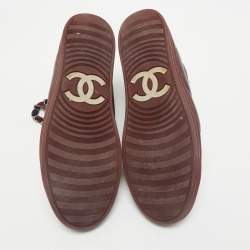 Chanel Burgundy Leather and Twee CC High Top Sneakers Size 41