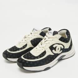 Chanel Black/White Suede CC Interlocking Logo Low Top Sneakers Size 37