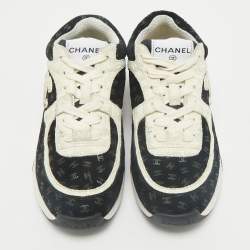 Chanel Black/White Suede CC Interlocking Logo Low Top Sneakers Size 37