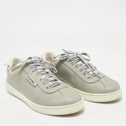 Chanel Grey/White Leather Weekender Sneakers Size 37.5