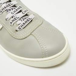 Chanel Grey/White Leather Weekender Sneakers Size 37.5