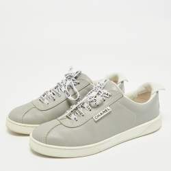 Chanel Grey/White Leather Weekender Sneakers Size 37.5