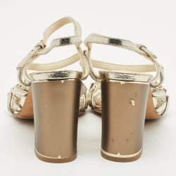 Chanel Gold Leather Chain Embellished Ankle Strap Sandals Size 39.5