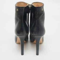 Chanel Black Leather CC Cap Toe Ankle Length Boots Size 41