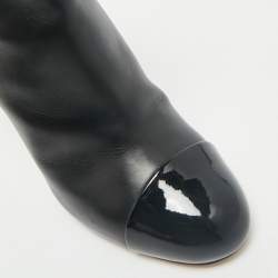 Chanel Black Leather CC Cap Toe Ankle Length Boots Size 41