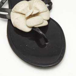 Chanel Black Jelly Camellia Embellished CC Thong Flat Slides Size 39