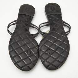 Chanel Black Jelly Camellia Embellished CC Thong Flat Slides Size 39