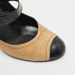 Chanel Beige/Black Suede and Patent Leather Cap Toe Mary Jane Pumps Size 39.5
