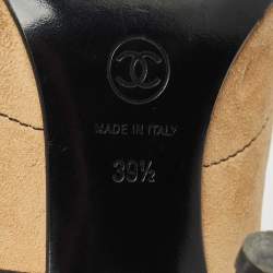 Chanel Beige/Black Suede and Patent Leather Cap Toe Mary Jane Pumps Size 39.5