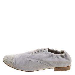 Chanel Grey Canvas and Python Trim Cap Toe Scrunch Flats Size 37.5