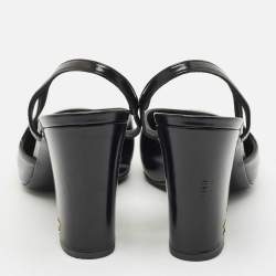 Pre Owned Chanel Black Leather CC Block Heel Slingback Pumps Size 39.5