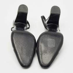 Pre Owned Chanel Black Leather CC Block Heel Slingback Pumps Size 39.5