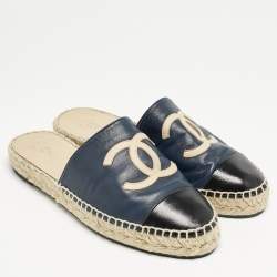 Chanel Multicolor Leather CC Espadrille Mules Size 38