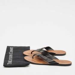 Chanel Black Leather Thong Flat Sandals Size 40