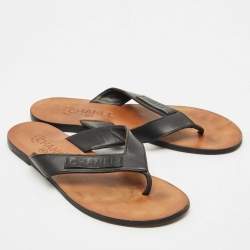 Chanel Black Leather Thong Flat Sandals Size 40