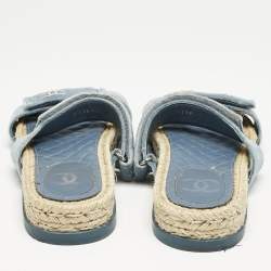Chanel Blue Velvet CC Espadrille Slide Sandals Size 38