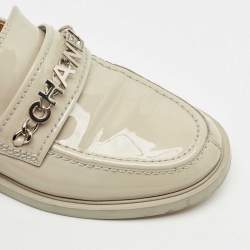 Chanel  Grey Patent Leather Interlocking CC Logo Slip On Loafers Size 38.5