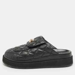 Chanel Black Quilted Leather CC Turnlock Platform Mules Size 39