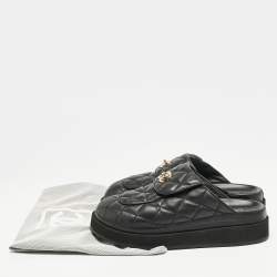 Chanel Black Quilted Leather CC Turnlock Platform Mules Size 39