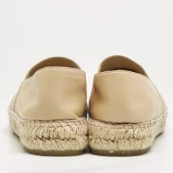 Chanel Beige/Black Leather Logo CC Cap Toe Espadrille Flats Size 40